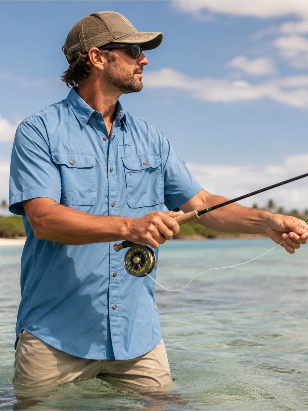 Orvis Marquesas Fishing Shirt NWT Medium Blue 100% Cotton